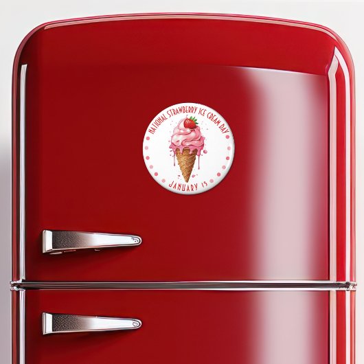 ピンクの水彩全国いちごアイスクリームの日 マグネット