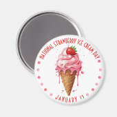 ピンクの水彩全国いちごアイスクリームの日 マグネット (正面/裏面)