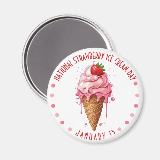 ピンクの水彩全国いちごアイスクリームの日 マグネット (正面/裏面)