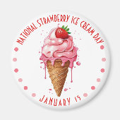 ピンクの水彩全国いちごアイスクリームの日 マグネット (正面)