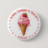 ピンクの水彩全国いちごアイスクリームの日 缶バッジ (正面)