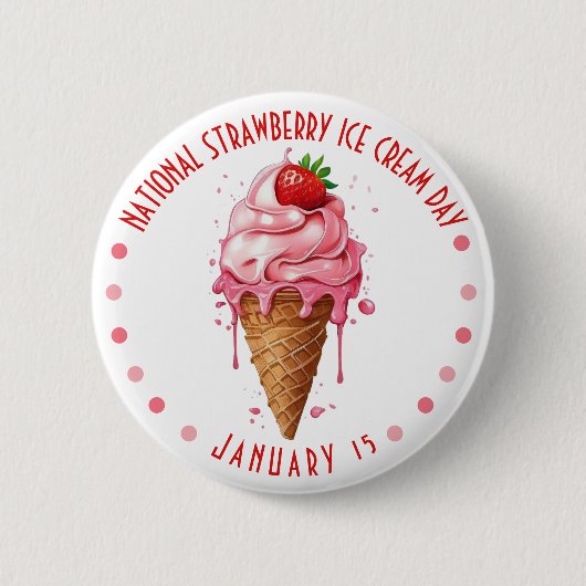 ピンクの水彩全国いちごアイスクリームの日 缶バッジ (正面)