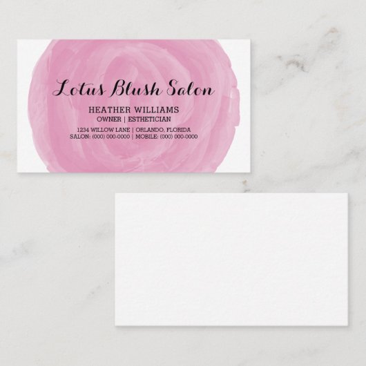 ピンクの水彩円名刺 名刺 (正面/裏面)
