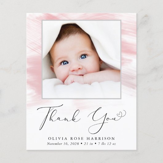 ピンクの水彩写真ガール誕生のお知らせ (正面)