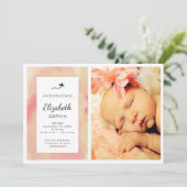 ピンクの水彩写真ガール誕生のお知らせ 案内状 (スタンド正面)