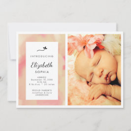 ピンクの水彩写真ガール誕生のお知らせ 案内状