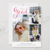 ピンクの水彩写真コラージュ卒業 案内状 (正面)