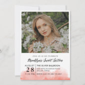 ピンクの水彩写真甘い16 招待状 (正面)