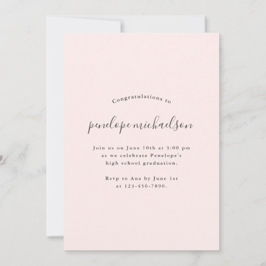 ピンクの水彩卒業パーティーの写真 招待状 (裏面)