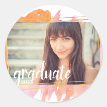 ピンクの水彩卒業写真シール