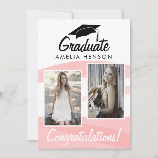 ピンクの水彩卒業生おめでとう2写真 カード (正面)