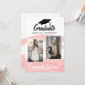 ピンクの水彩卒業生おめでとう2写真 カード (正面/裏面インサイチュ)