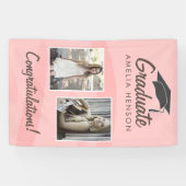 ピンクの水彩卒業生おめでとう2写真 横断幕 (横)