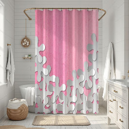 ピンクの水彩及び白い花 シャワーカーテン