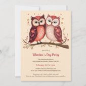 ピンクの水彩可愛いフクロバレンタインデーパーティー 招待状 (正面)