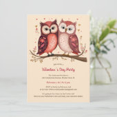 ピンクの水彩可愛いフクロバレンタインデーパーティー 招待状 (スタンド正面)