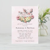 ピンクの水彩可愛い豚ガール赤ちゃんシャワー 招待状 (スタンド正面)