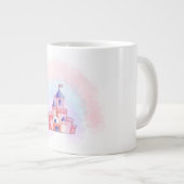 ピンクの水彩城マグカップ ジャンボコーヒーマグカップ (正面右)