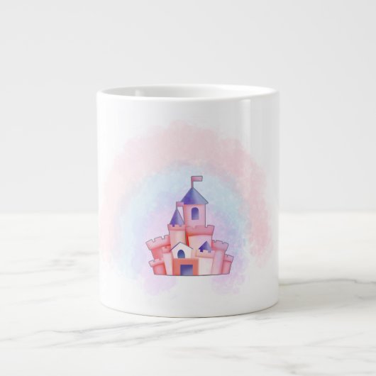 ピンクの水彩城マグカップ ジャンボコーヒーマグカップ (正面)