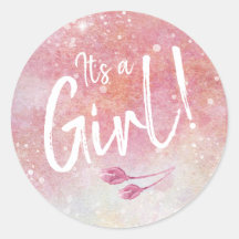 ピンクの水彩女の子の封筒用シール