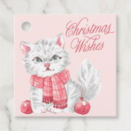 ピンクの水彩子猫クリスマスの挨拶 フェイバータグ