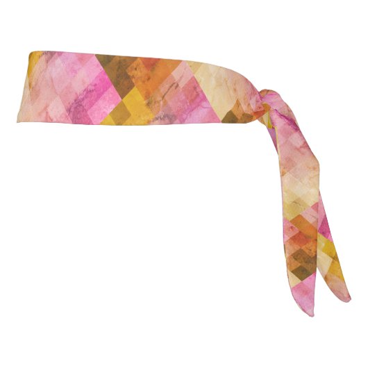 ピンクの水彩幾何学模様 タイヘッドバンド (回転90)