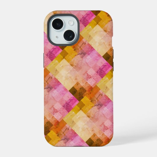 ピンクの水彩幾何学模様 iPhone 15ケース (裏面)