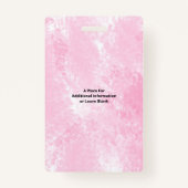 ピンクの水彩従業員の写真名ロゴID バッジ (裏面)