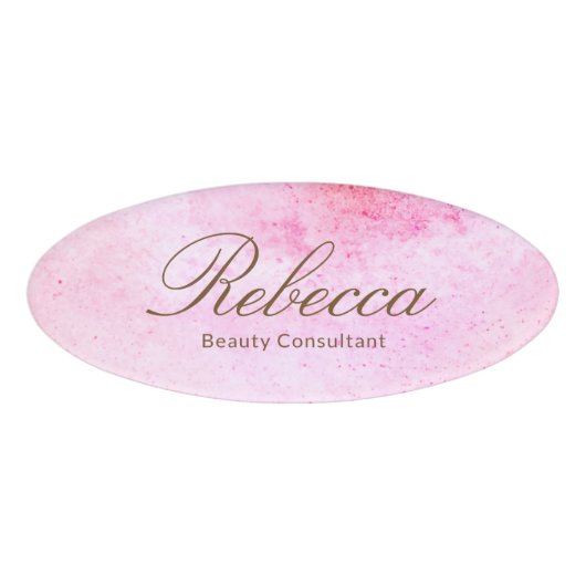 ピンクの水彩従業員スタッフ磁気名タグ 名札 (正面)