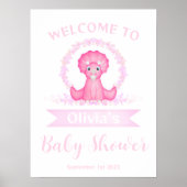 ピンクの水彩恐竜の赤ちゃんシャワー歓迎サイン ポスター (正面)