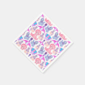 ピンクの水彩恐竜誕生日ベビーシャワー スタンダードカクテルナプキン (角)