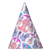 ピンクの水彩恐竜誕生日ベビーシャワー パーティーハット (右)