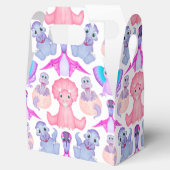 ピンクの水彩恐竜誕生日ベビーシャワー フェイバーボックス (オープン)