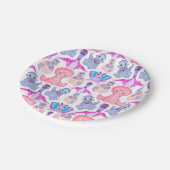 ピンクの水彩恐竜誕生日ベビーシャワー ペーパープレート (アングル)