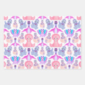 ピンクの水彩恐竜誕生日ベビーシャワー ラッピングペーパーシート (正面2)