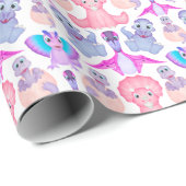 ピンクの水彩恐竜誕生日ベビーシャワー ラッピングペーパー (ロールコーナー)