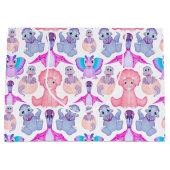 ピンクの水彩恐竜誕生日ベビーシャワー ラージペーパーバッグ (正面)