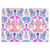 ピンクの水彩恐竜誕生日ベビーシャワー ラージペーパーバッグ (裏面)