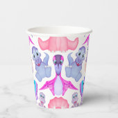 ピンクの水彩恐竜誕生日ベビーシャワー 紙コップ (裏面)