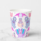ピンクの水彩恐竜誕生日ベビーシャワー 紙コップ (右)