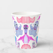 ピンクの水彩恐竜誕生日ベビーシャワー 紙コップ (正面)