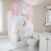 ピンクの水彩愛らしいベビーヤギとバブルガム シャワーカーテン (インサイチュ)