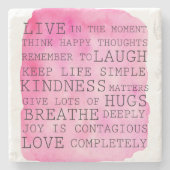 ピンクの水彩感動的引用文 ストーンコースター (正面)