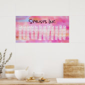 ピンクの水彩抽象カスタム永年カレンダー ポスター (キッチン)