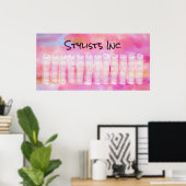 ピンクの水彩抽象カスタム永年カレンダー ポスター (ホームオフィス)