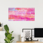 ピンクの水彩抽象カスタム永年カレンダー ポスター (ホームオフィス)