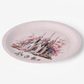 ピンクの水彩教会結婚教会 ペーパープレート (アングル)