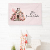 ピンクの水彩教会 ブライダルシャワー 横断幕 (インサイチュ)