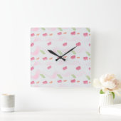 ピンクの水彩時計 スクエア壁時計 (ホーム)