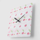 ピンクの水彩時計 スクエア壁時計 (傾斜)